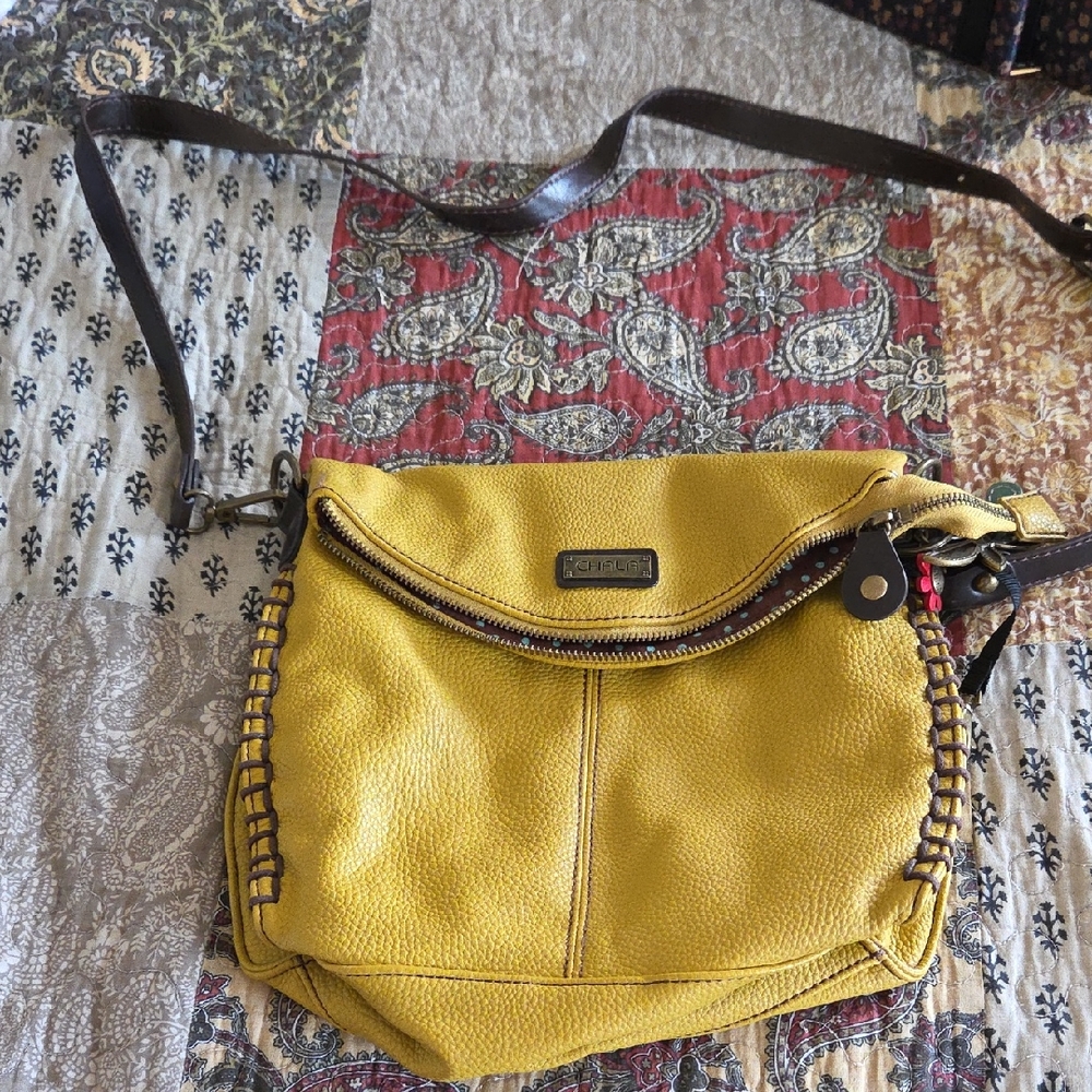 Chala Yellow Crossbody Bag with Brown Strap